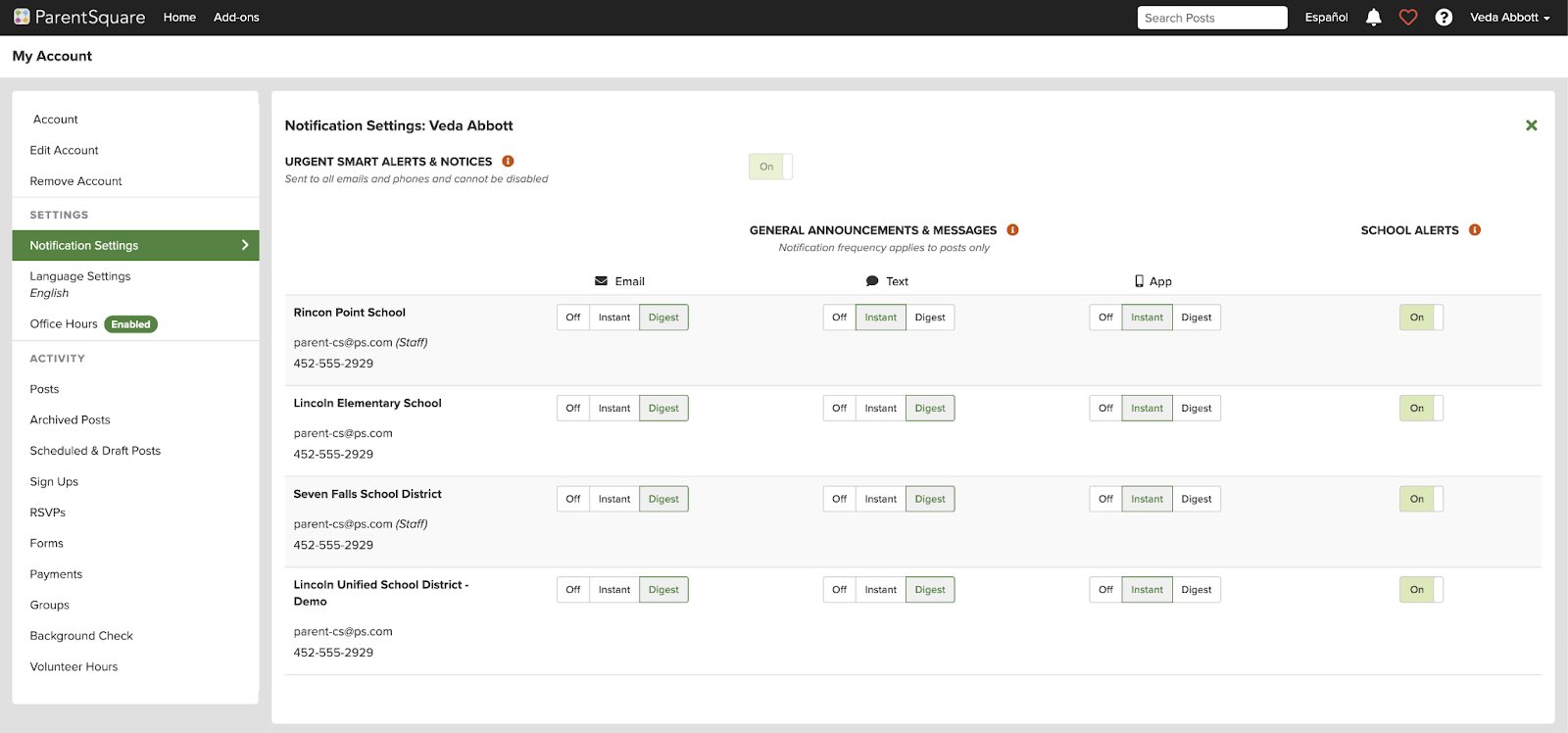 notification settings for parent square